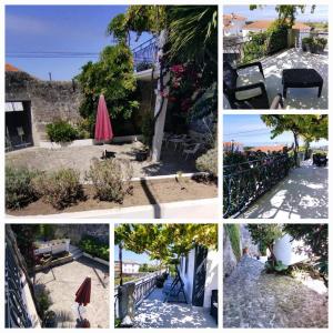 a collage of photos with a table and an umbrella at Casa da Varanda in Carreço