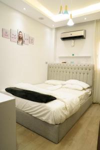 1 dormitorio con 1 cama grande en una habitación en Luxurious apartment for rent, en Kafr al ‘Ilw