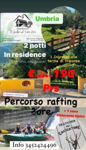 Une page d'un magazine avec des gens dans un bateau dans l'établissement Residence il giardino sul fiume Nera, à Cerreto di Spoleto