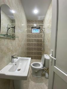 a bathroom with a sink and a toilet at Under the forest in Kazbegi