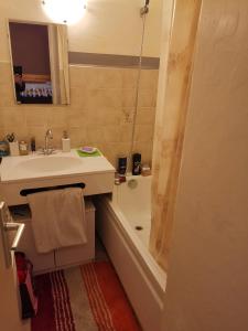 y baño con lavabo, ducha y bañera. en Charmant petit appartement de 20 m2 avec un parking gratuit !, en Thollon-les-Mémises