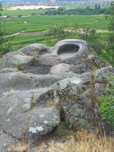 un grupo de rocas grandes en un campo de hierba en Gite Au Nid De Cigognes, en Dieffenthal