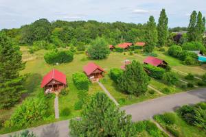 une vue aérienne sur une maison aux toits rouges dans l'établissement Les Cabanes Parisiennes - Chalets 1h30 from Paris - 62P, à Sainte-Geneviève-des-Bois