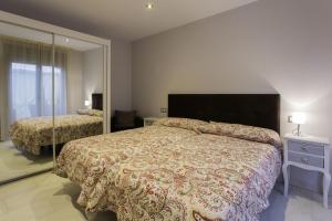 a bedroom with a large bed and a mirror at Apartamentos Borizu Playa in Barro de Llanes