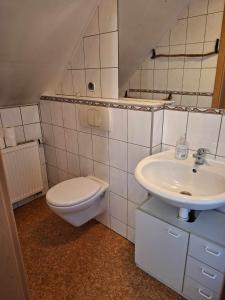 uma casa de banho com um WC e um lavatório em Michałowa Zagroda em Piechowice