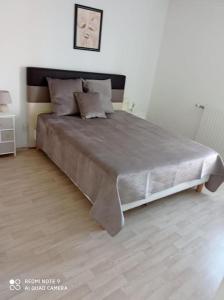 - un grand lit dans une chambre dotée de parquet dans l'établissement Bel appartement 6 pers proche de Paris, à Vitry-sur-Seine