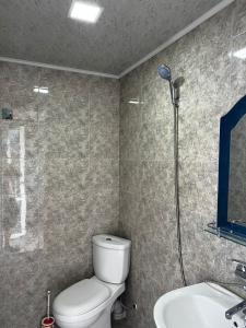 W łazience znajduje się toaleta, umywalka i prysznic. w obiekcie ECO HOUSE w Kobuleti