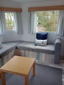a living room with a couch and a table at Lapwing Lodge in Louth