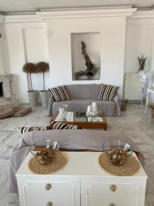 - un salon avec un canapé et une table dans l'établissement la PADINI CASA sul mare, à Néoi Epivátai