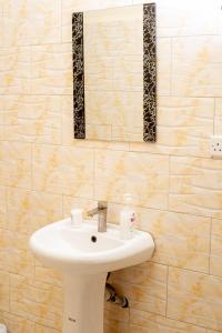 a bathroom with a sink and a mirror at Keisha Luxury Furnished Apartment Bukoto in Kampala