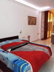 ハルガダにあるMakramia flat for rentのベッドルーム1室(赤と青の毛布付きのベッド1台付)