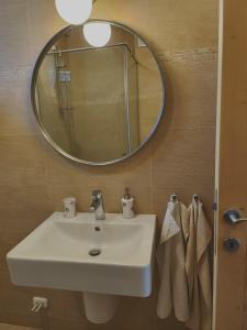 a bathroom with a sink and a mirror at Eco Residence in Ribarica +24 photos