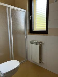 a bathroom with a shower with a toilet and a window at Dimora Di Bari in Selva di Fasano