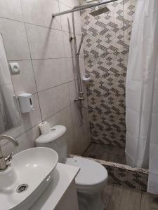 a bathroom with a toilet and a sink and a shower at MATEVOSYAN`S Rest House in Lermontovo
