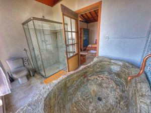 a bedroom with a shower and a bed and a toilet at Mirante do Espinhaço in Itabirito