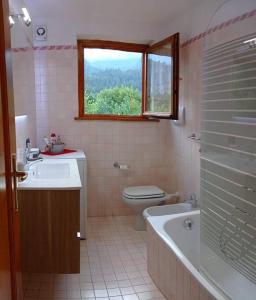 圣维托-迪卡多雷Casa Amabile的带水槽、马桶和窗户的浴室