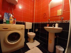 a bathroom with a washing machine and a sink at Venus Apartman in Brčko