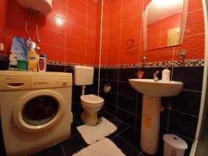 a bathroom with a washing machine and a sink at Venus Apartman in Brčko +18 photos