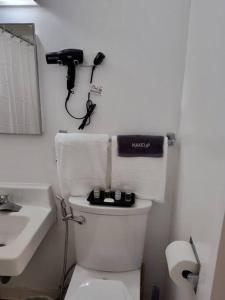 ein Badezimmer mit einem weißen WC und einem Waschbecken in der Unterkunft Serene Studio Apt in Gadsden AL in Gadsden