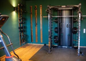 a gym with a bunch of equipment on the wall at Hotel Hof Kirchhorst in Groß Wittensee