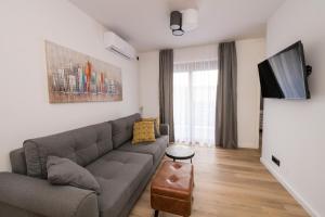 sala de estar con sofá y TV de pantalla plana en MARTINUS-V en Sveti Martin na Muri