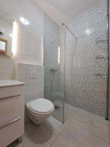 a bathroom with a toilet and a glass shower at Flower in Poljica
