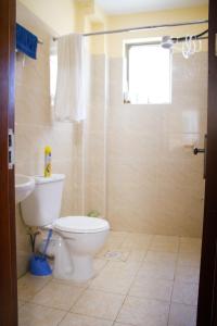 a bathroom with a toilet and a shower at Feels Like HOME! in Nairobi