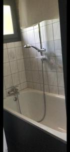 a bath tub with a shower in a bathroom at La cigale et la fourmie in Le Castellet