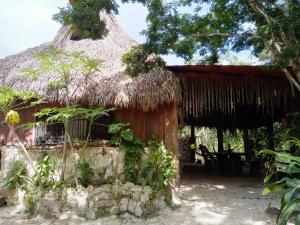 una cabaña antigua con techo de paja en Ecolodge Uh May, en Francisco Uh May