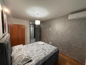 a bedroom with a bed in the corner of the room at Apartments Ciki in Podgorica +12 photos