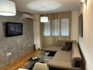 a living room with a couch and a tv at Apartments Ciki in Podgorica