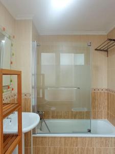 a bathroom with a shower and a tub and a sink at Bonito Apartamento en Aviles in Avilés