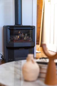 a fireplace in a living room with a stove at Sampson Cottage - Historic Charm in Orange