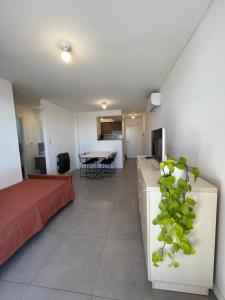 a living room with a bed and a table with a plant at Exclusive Tour Cordoba in Cordoba