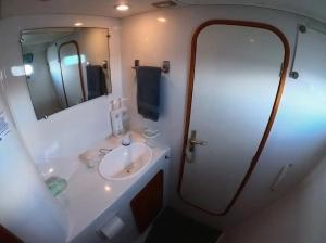bagno con lavandino e specchio di Disney Orlando Catamaran Accommodation a Vero Beach
