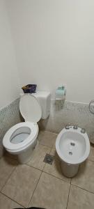 La salle de bains est pourvue de toilettes et d'un lavabo. dans l'établissement Patagonia Salvaje Hostel, à El Calafate