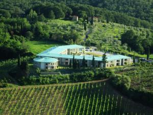 an aerial view of a house in a vineyard at Modern furnished apartment with air conditioning in Chianti in Tavarnelle Val di Pesa