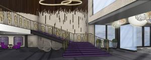 a rendering of a spiral staircase in a building at The Royal Regency Hotel in Yonkers