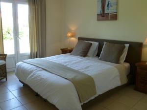 Schlafzimmer mit einem großen weißen Bett und einem Fenster in der Unterkunft Tasteful villa with Wi-Fi, located in natural surroundings in Vasles