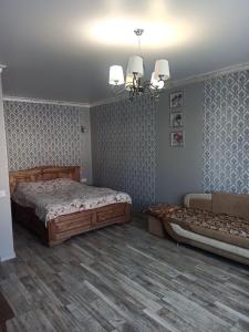 烏曼的住宿－Однокімнатна квартира в Грековому Лісі，一间卧室配有一张床和一张沙发