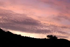 um pôr-do-sol sobre uma colina com uma árvore em Casa Cabaña En San Carlos Panamá em San Carlos