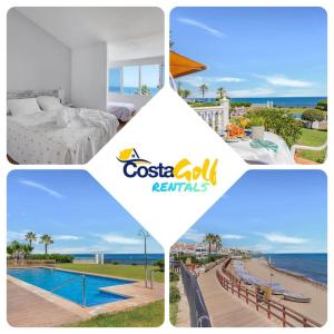 eine Collage mit Bildern eines Resorts mit Pool in der Unterkunft Adosada con jardín y piscina con acceso al mar - DOÑA LOLA in Sitio de Calahonda