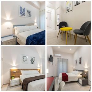 4 images d'une chambre d'hôtel avec 2 lits et un bureau dans l'établissement La Torre 31, à Formia