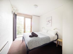 a bedroom with a bed and a window at Apollo Bay Eco YHA in Apollo Bay