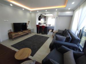 a living room with a couch and a tv at Sama house in Rize