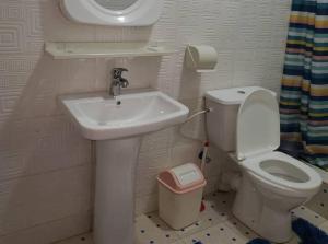 bagno con lavandino bianco e servizi igienici di Savagem Furnished Apartment a Freetown