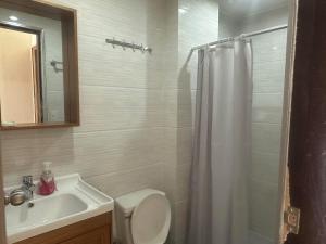 ein Bad mit einem Waschbecken, einem WC und einer Dusche in der Unterkunft 7th Heavens Vacation Home in Banaue