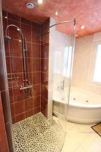 a bathroom with a shower with a glass door at Le Cincle, location 6 personnes, La Bresse au cœur du massif des Vosges in La Bresse