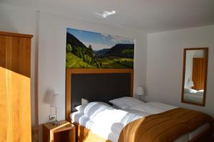 a bedroom with a bed with a picture on the wall at Hotel Silberfelsen in Menzenschwand