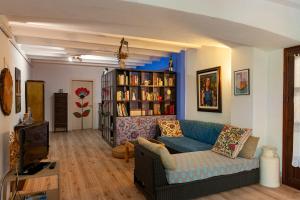 sala de estar con sofá y estante para libros en Ca la Cèlia -Loft, en Maçanet de Cabrenys